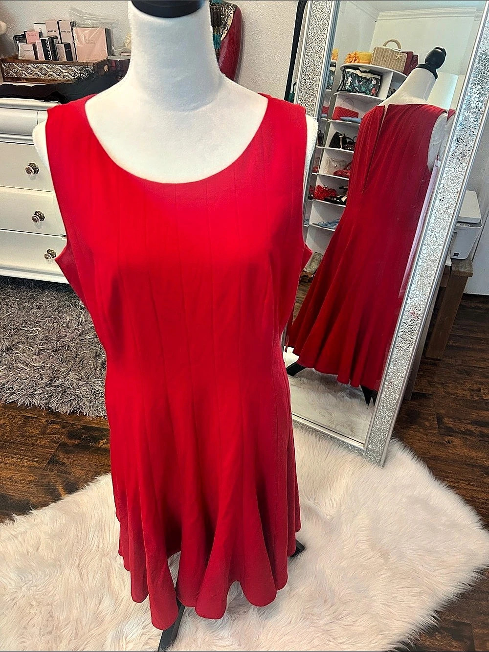 Calvin Klein Sleeveless Fit and Flare Midi Dress Red Size 14
